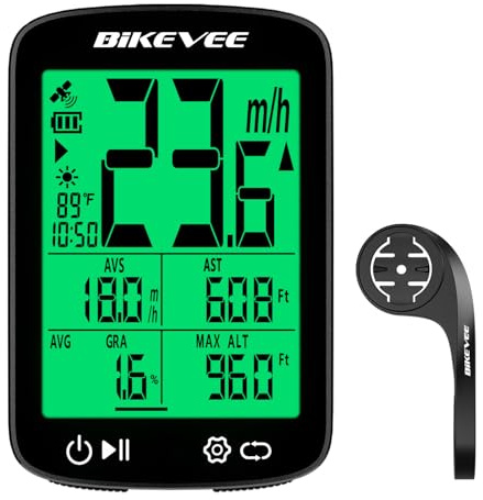 Bikevee GPS Fahrradcomputer Kabellos, 2,4 Zoll, Grünlicht | IPX7 Tacho | Fahrradtacho mit Auto Start-Stopp, 28 Std. Laufzeit, 50 g Leichtbau und Höhen-, Steigungs- und Temperaturdaten