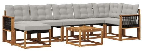 vidaXL Outdoor-Sofagarnitur mit Kissen 8 pcs Natürlich und Hellgrau, Moderne Minimalistische Gartenlounge, Robuste wetterfeste Möbel, Bequeme Texilene Couch, Sitzplatz für den Garten