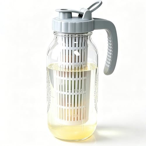 64 Oz Glass Mason Jar Water Infuser Pitcher For Fruit Tea Fridge Storage | Half Gallon Fruit Infused Pitcher Wide Mouth Sun Tea Jar Cold Hot Water Jug For Coffee Lemonade Iced Tea Milk Container