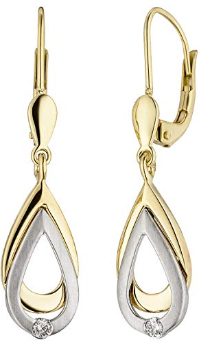Jobo Damen Ohrhänger 585 Gold Gelbgold Weißgold bicolor 2 Diamanten Brillanten Ohrringe