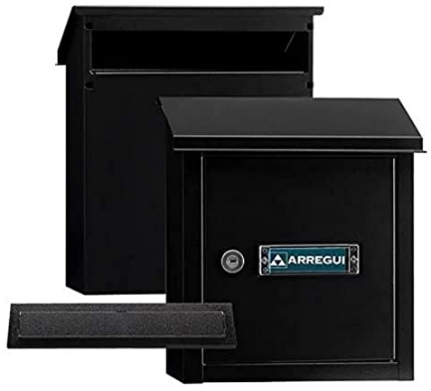 ARREGUI V4034 Pack Bocacartas + Buzón Recogecartas de Acero Para Puertas o Verjas en el Exterior, Buzón Exterior, Bocacartas de Boca 23x3 cm, Tamaño S (DIN A5), Fácil de Instalar, Negro Texturado