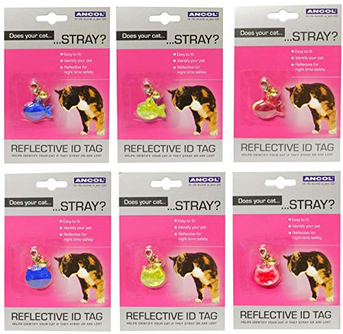 Ancol Cat Reflective ID Tag - Assorted Colours & Designs - Fish Shaped Reflective Identity Tag for Easy Identification - Fun & Functional for Cats - Random Colour Selection