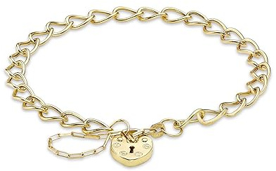 CARISSIMA Women's 9 ct Yellow Gold Heart Padlock Chain Bracelet of 18 cm/7 inch