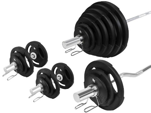 Bad Company Hantelset I Olympia Gummi-Gripper Hantelscheiben 50/51 mm (4 x 1,25 kg, 4 x 2,5 kg, 4 x 5 kg, 2 x 10 kg, 2 x 15 kg, 2 x 20 kg, 2 x 25 kg) inkl. SZ-Curl-, Langhantelstange 220 cm und Kurzhanteln I Komplett-Set 211 kg mit LBS-Angabe