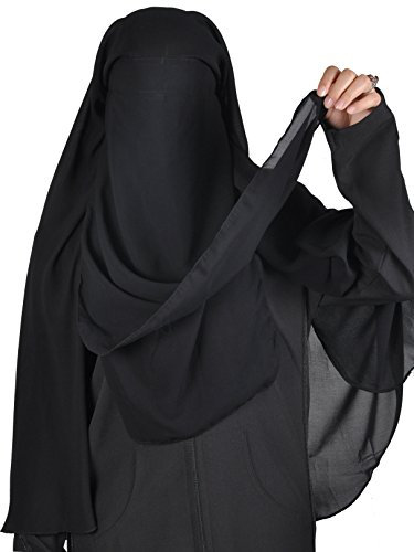 Egypt Bazar Niqab dreilagig - Hijab Gesichtsschleier Burka Khimar Islamische Gebetskleidung, schwarz