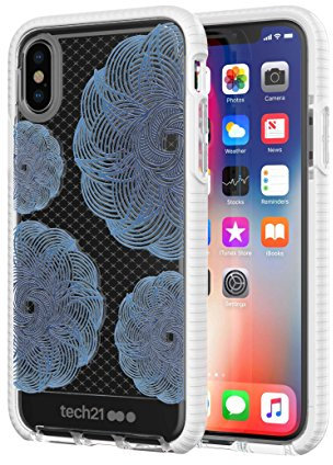 SAP Genuine TECH21 Evo Check Evoke Fancy TOUGH Clear Blue Case Cover For iPhone X