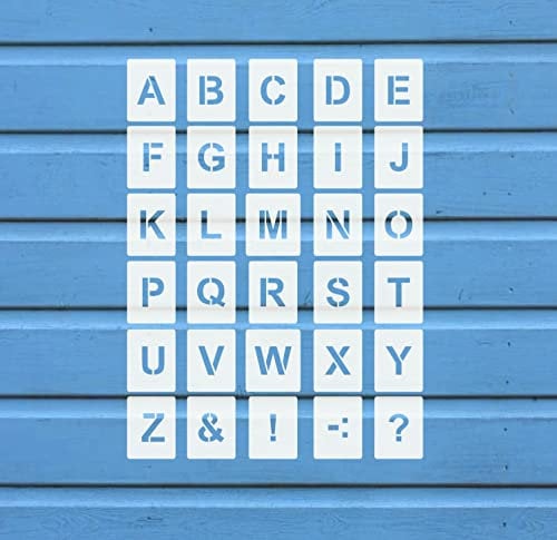Buchstabenschablone Nr.35 | 1 Satz Buchstaben 2cm hoch | A-Z + 4 Sonderzeichen | 30 einzelne Schablonen | Stencil | Wandschablone