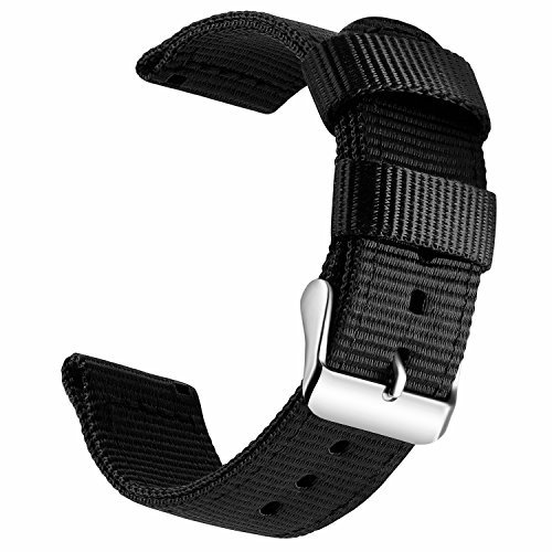 OLLREAR Unisex Nylon Uhrenarmbänder Edelstahl Silberne Schnalle 24mm Schwarz Smartwatch Armband Verstellbare Geflochtenes Ersatz Uhrenarmband für Herren und Damen