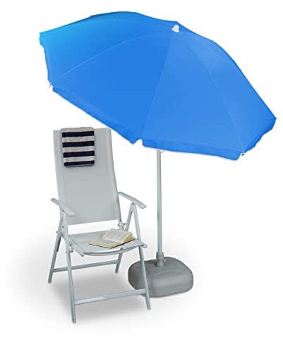 Relaxdays Sonnenschirm, Ø 180 cm, höhenverstellbar, kippbar, Balkonschirm, rund, Polyester, Stahl, Strandschirm, blau