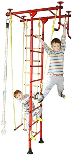 NiroSport Klettergerüst Indoor für Kinder M1 Gelb Holzsprossen Indoor Sprossenwand für Kinderzimmer Turnwand für max. Belastung bis 130 kg