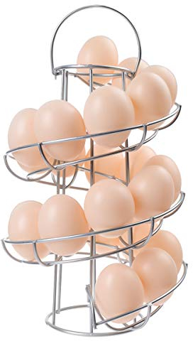 Egg Skelter Deluxe Modern Spiraling Dispenser Rack - Chrome Plated Freestanding Wire Chicken Egg Storage Organizer Display Holder Basket for Countertop Kitchen, Silver