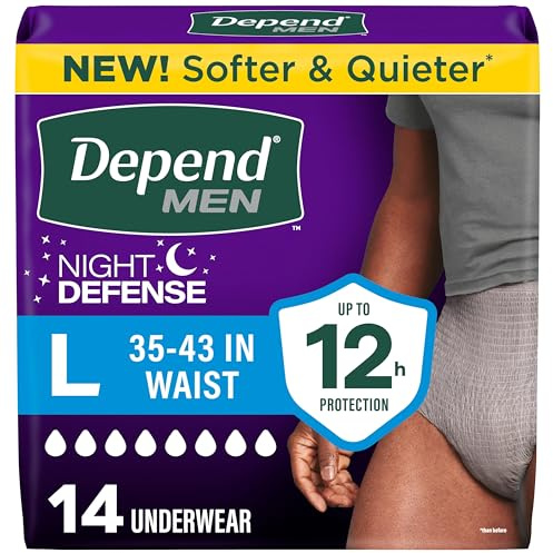Depend Night Defense Adult Diapers, Incontinence Underwear for Men, Disposable, Overnight, Large, Grey, 14 Count, Packaging May Vary