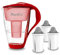 GLAS-Wasserfilter PearlCo (rot) mit 3 Protect+ classic Filterkartuschen (f. hartes Wasser) - Made in EU
