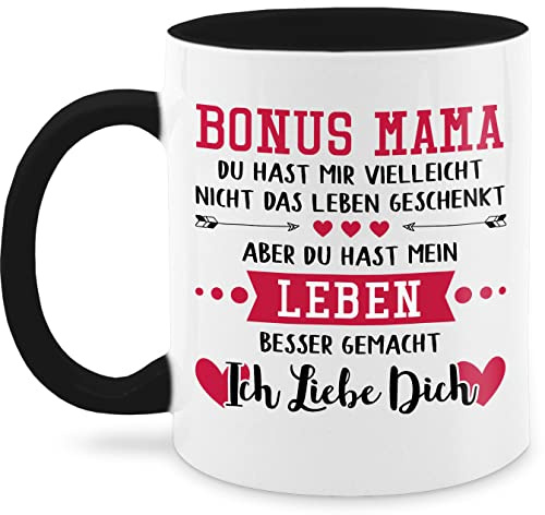 Tasse Tassen 325ml - Bonus Mama Ich Liebe Dich Schwarz - 325 ml - Schwarz - stiefmama geschenk muttertagstasse mum bonusmama teetasse ostergeschenk moms cup mütter stiefmutter kaffeetasse hab lieb