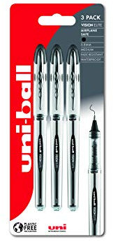 uni-ball Vision Elite UB-200 Tintenroller, Schwarz, 3 Stück, kunststofffreie Verpackung