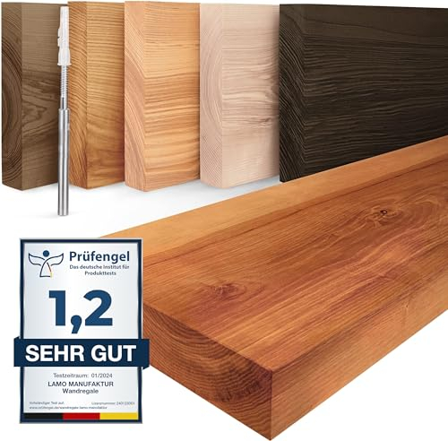 LAMO Manufaktur Wandregal Holz Gerade | Regal Farbe: Dunkel | Invisible: Schweberegal | 160 cm
