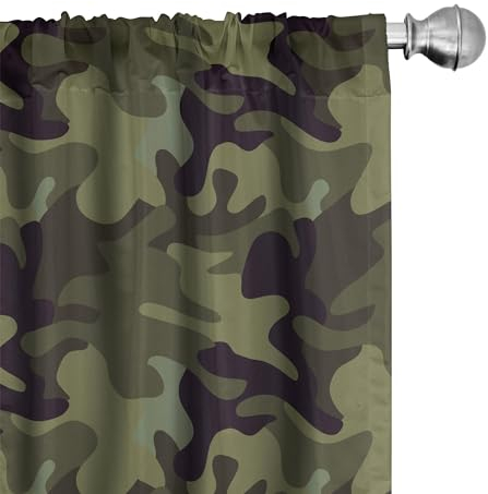 ABAKUHAUS Khaki Vorhänge, Gardinen, Camouflage Motiv Camo Stains, Fensterbehandlungen für Wohnzimmer Schlafzimmer Dekor, 2 Stück 75 cm b x 175 cm h, Army Green Slate Brown