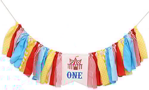 Theme High Chair Banner - First Birthday Party Banner - 1st Birthday Photo Backdrop - Sunshine 1st Birthday (Red-Carnival)