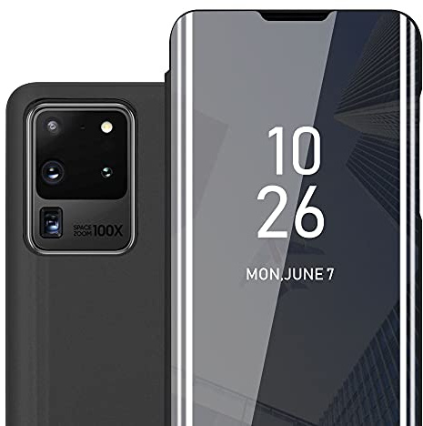 Cadorabo Hülle kompatibel mit Samsung Galaxy S20 Ultra Schutzhülle TPU Silikon Case 360 View Spiegel, Slim Kratzfest Weiche Gummi mit Rundumschutz Cover Hülle für Galaxy S20 Ultra in Schwarz