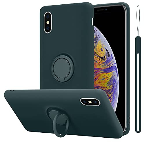 Cadorabo Hülle kompatibel mit Apple iPhone XS MAX Schutzhülle TPU Silikon Case Liquid Design mit Ring Slim Kratzfest Liquidsilikon Microfaser Case Hülle für iPhone XS MAX in Grün