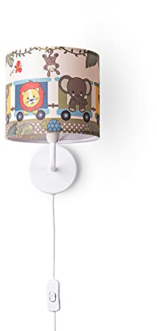 Paco Home Kinderzimmer Wandlampe Stoffschirm Wandleuchte Rund Dschungel Tiere Junge Mädchen E27 Zoo Mit Stecker Und Kabel