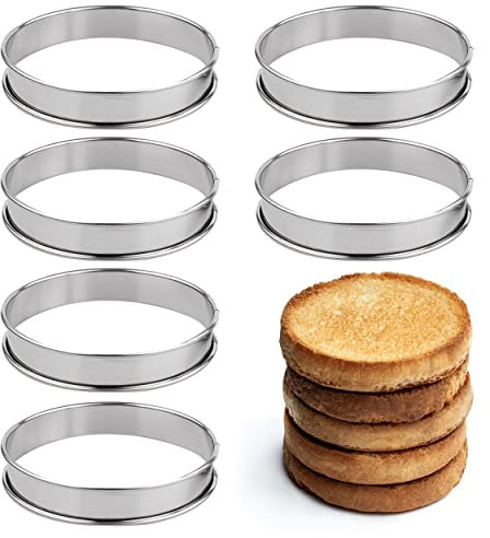 YHSWIN 6 Stück Muffinringe, Professionelle Tortenring Dessertringe, Edelstahl Backringe Kuchenring für die Herstellung von Keksen, Pfannkuchen, Eiermuffins (Innendurchmesser 8 cm)