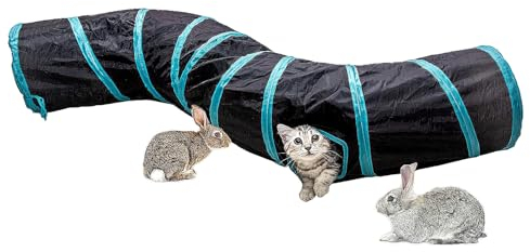 Katzentunnel Katze Spielzeug Tunnel 2 Way Tube Zusammenklappbar Katzenspielzeug für Kätzchen Welpeln Kaninchen Indoor Und Outdoor (S-Tunnel Black)