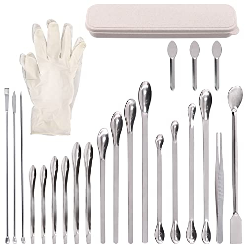 Swpeet Kit assortimento di spatole da laboratorio micro in acciaio inox, 23 pezzi per cucchiaio da laboratorio per riempimento pillole Strumento per manomissione micro spatola cucchiaio in acciaio