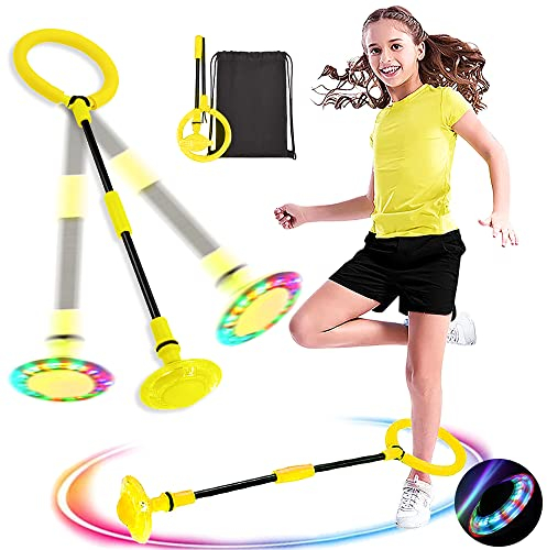 MEISHANG Swing Wheel mit Lichtrad,Kinder Blinkender Springring,Kinder Blinkender Springring Fußkreisel,Springender Ball Blinkender,Faltbarer Flash Jumping Ball,Blinkender Sprungball