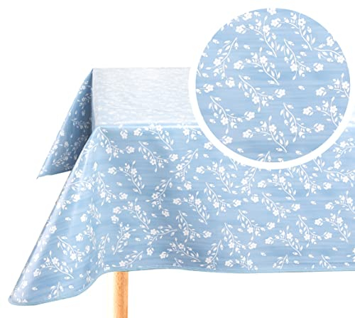 Wachstuch Tischdecke Wachstuchtischdecke Abwaschbar Eckig 140 x 240 cm Blau Grau
