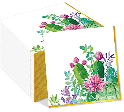 40 Stück Pflanzen Kaktus Papierservietten Niedliche Kaktus Sukkulenten Pflanzen Einweg Mittagessen Abendessen Papierservietten-Set Geschirr Geburtstag Babyparty Party Zubehör