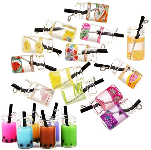 YUTOU 16 Paare Bubble tea anhänger Imitation Fruchtsaft Tee Charms Milchtee Fruchtanhänger Fruit Tea Anhänger Charms Anhänger Set für DIY Ohrringe Armband Schlüsselanhänger Halsketten