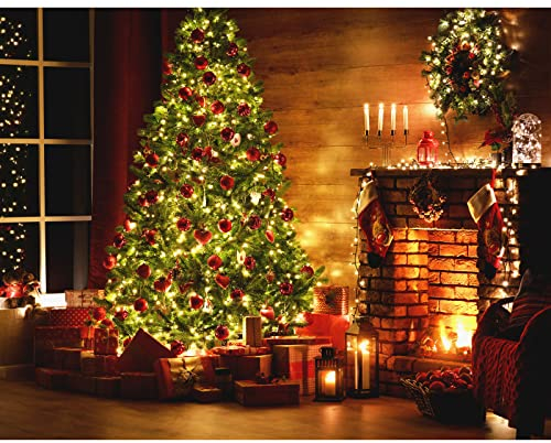 Delamiya 2x1,5m Fotohintergrund Weihnachten, Weihnachts Wandteppich, Weihnachtsbaum Geschenk Kamin Hintergrund, Weihnachtsfeier Dekorationen und Fotografie Hintergrund