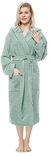 Arus Damenbademantel mit Kapuze, wadenlang oder knöchellang, 100% Baumwolle (380 g/m²) Frottee OEKO-TEX® Zertifiziert