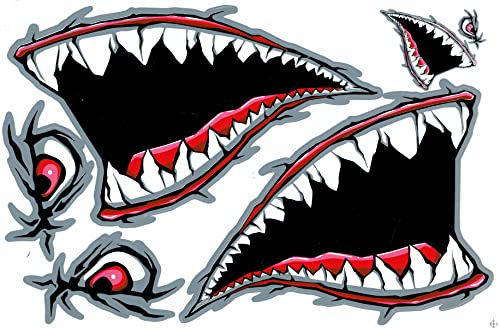 1 Bogen 270 mm x 180 mm - Hai Rachen Monster Maul rot Sticker Motorsport Motocross Auto Roller Tuning Aufkleber wetterfest Modellbau