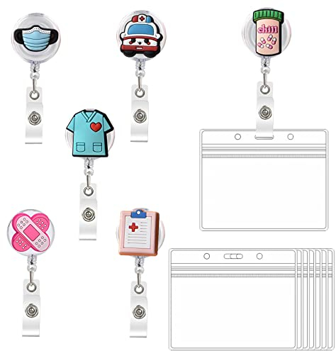 Porta Badge Infermiere Medico Retrattile Bobina Clip Portabadge Badge Holder Nurse Infermiere Accessori Regalo per Infermiere Dottore Insegnanti Studenti (Blu&Rosa)