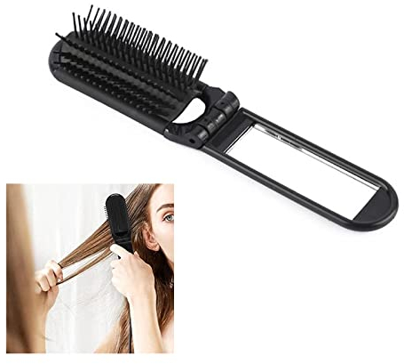 1 Stück Tragbare Faltende Haarbuerste, Mini Haarkamm, Reisegröße Kamm, Taschengroesse Kamm, Zusammenklappbare Haarbürste, Klappbarer Reise Haarbürsten, für Frauen und Mädchen(Schwarz)