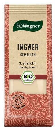 BioWagner - Bio Ingwer gemahlen | fruchtig-scharfer Geschmack für Curry-, Wokgerichte oder Desserts | naturbelassene Bio-Zutaten | recyclebare Verpackung | 30 g