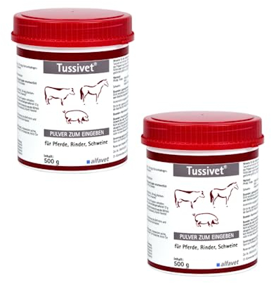 Alfavet Tussivet | Doppelpack | 2 x 500 g | Freiverkäufliches Arzneimittel für Pferde, Rinder und Schweine | Zur Unterstützung bei Husten und beim Abhusten festsitzenden Schleims | In Pulverform