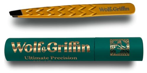 Wolf & Griffin Ultimate Precision Mini Tweezers | Stainless Steel Professional Slant Eyebrow Tweezers for Men and Women | Cali Yellow