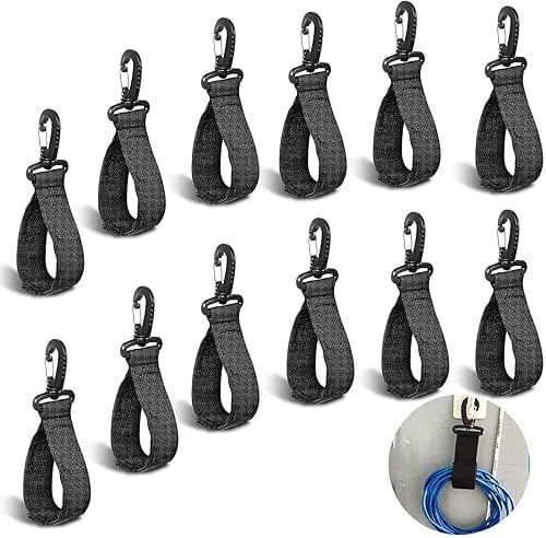 Eowppue 12-Pack Velcro Storage Straps with Carabiners - Versatile Cable Ties for PC, TV, Desk & Garage - Durable Hook & Loop Fastener for Cord Management in Home, Boat & Workshop