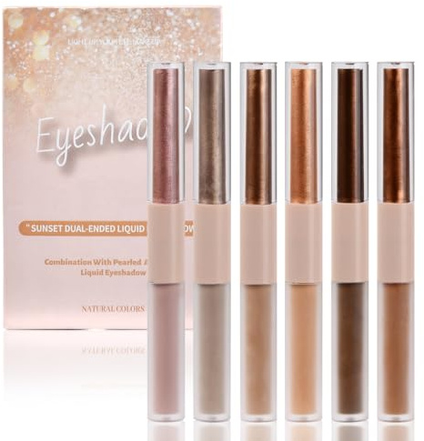 Cozlly 6pcs Doppelseitig Lidschatten Stift, 12 Farbvarianten Flüssiger Lidschatten (6 Matt + 6 Glitzer), Langlebig, Schweißfest, Wasserdicht, für alle Hauttypen und Anlässe