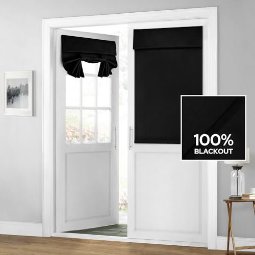 HOMEIDEAS 100% Blackout French Door Curtains, Privacy Room Darkening Curtains, 26 X 40 Inch Thermal Insulated Shades for Bedroom, (1 Panel, Black)