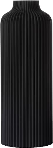 3D Vase Dekovase Anouk XL 38cm Bodenvase Deko Vase Pampasgras Trockenblumen (Schwarz)