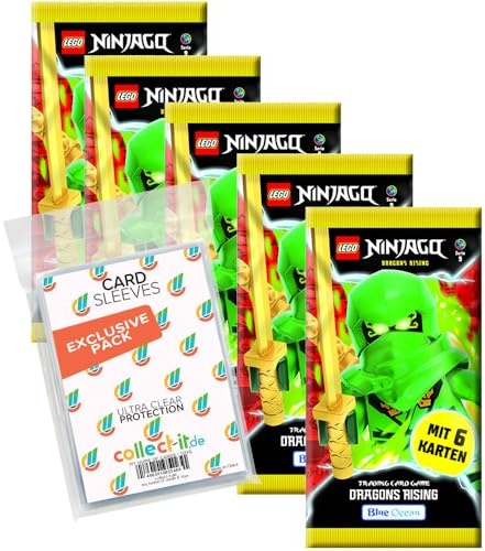 Bundle mit Lego Ninjago Serie 9 Trading Cards - 5 Booster + Exklusive Collect-it Hüllen