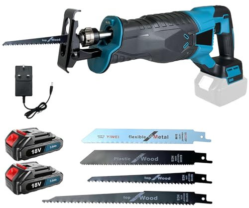 Sega Alternativa a Batteria,Compatibile con Makita 18V Batteria, Sega a Gattuccio Elettrica Senza Spazzole con 4 Lame per Tagliare Metallo, Tubi in PVC, Potatura Di Slberi (2 x 5500mah Batterie)