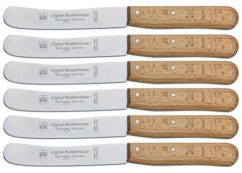 RÖR Küchenmesser/Brotzeitmesser - Buckelsmesser Set 6-teilig mit Glattschliff - rostfrei mit Buchenholzgriff - Länge: ca. 22 cm - Made in Germany/Solingen