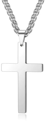 JSNOM Halskette Herren Kreuz Silber: Kette Kreuz Anhänger Halsketten Lange Edelstahl für Valentinstag Weihnachten Geburtstagsgeschenk, Schmuck Kreuzkette für Freund Sohn Ehemann Männer