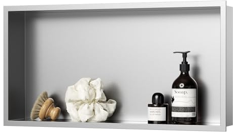 KEOKBON 60 x 30 x 10cm, Wandnische Dusche Edelstahl Duschnische Einzelregal Lagerung für Badezimmer Nano Silber