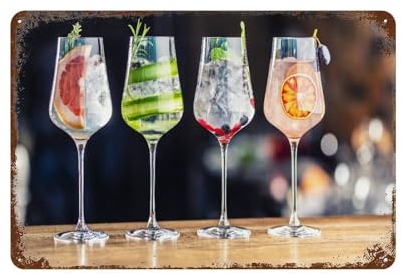 Fünf Verschiedene Gin-Tonic-Cocktails,Metall Blechschild Kunst Wand Metall Poster Dekoration Badezimmer Zuhause Büro Bar Club Café Garage Männer Höhle Geschenk,20 x 30 cm (8 x 12 Zoll)-226